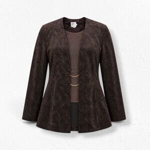 Vintage Y2K Brown Velvet Metallic Evening Jacket Top Plus Size 18 USA Made
